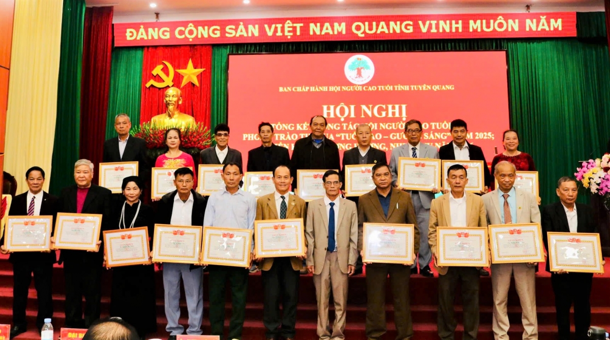 Trao Giấy khen của Hội NCT tỉnh cho các tập thể, cá nhân xuất sắc