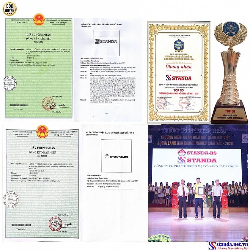 Hình ảnh chứng nhận đăng ký nhãn hiệu STANDA do Cục Sở Hữu Trí Tuệ Bộ Khoa Học và Công Nghệ cấp.