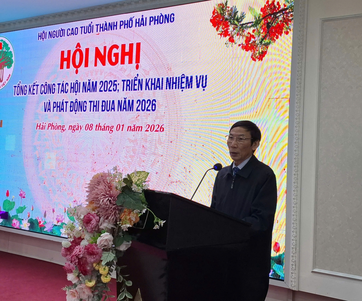 ông Phạm Quang Sản, phó chủ tịch Hội Người cao tuổi TP Hải Phòng phát biểu tại Hội nghị.