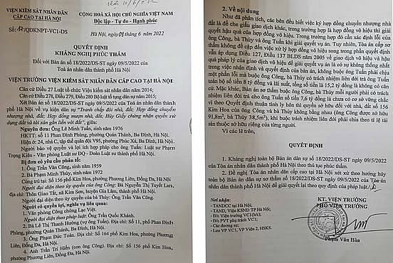 Quyết định kháng nghị phúc thẩm số 17/QĐKNPT-VCI-DS ngày 8/2/2022 của Viện KSND Cấp cao tại Hà Nội. 