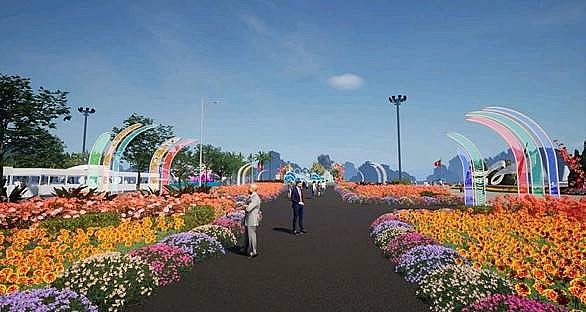 Phối cảnh Đại lộ hoa và công nghệ ánh sáng với chủ đề “Xuân Di sản - Kỳ quan số”. 