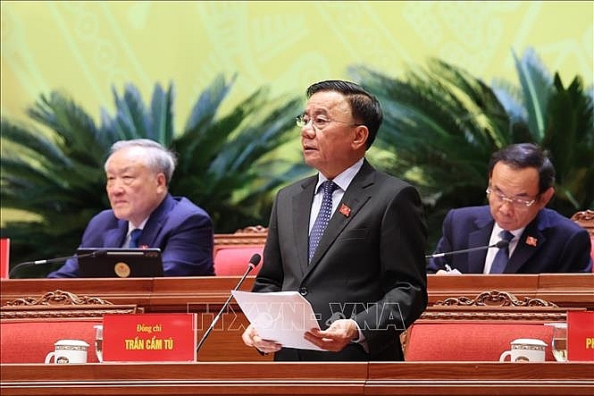 Đồng chí Trần Cẩm Tú, Ủy viên Bộ Chính trị, Thường trực Ban Bí thư điều hành phiên thảo luận chiều 21/1. Ảnh: TTXVN