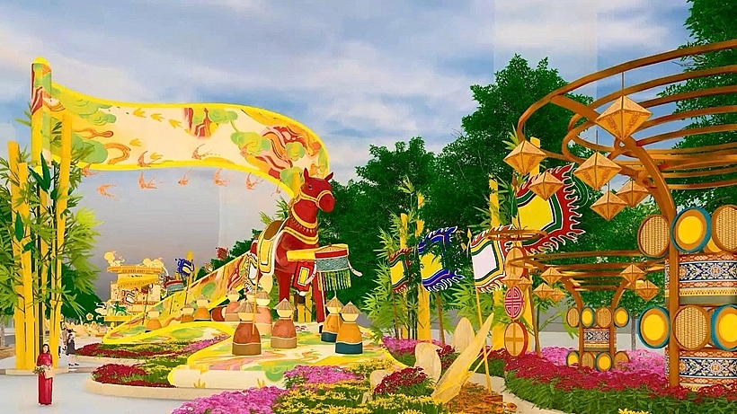 Năm 2026 mang ý nghĩa bản lề của đất nước, ghi dấu cột mốc quan trọng khi TPHCM, Bà Rịa - Vũng Tàu và Bình Dương chính thức hợp nhất, hình thành “siêu đô thị quốc tế Đông Nam Á”. Tinh thần chuyển mình ấy được thể hiện xuyên suốt trên Đường hoa Tết 2026 qua hình tượng linh vật Bính Ngọ tung bay trên lũy tre cách điệu như những con sóng lớn, biểu trưng cho nguồn năng lượng mạnh mẽ, ý chí vươn lên và khát vọng chinh phục những tầm cao mới.