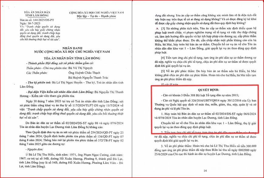 Bản án số: 144/202 5/DS-PT ngày: 30/7/2025 của TAND tỉnh Lâm Đồng.