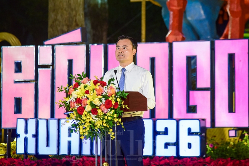 Ông Bùi Xuân Cường, Phó Chủ tịch UBND TP. Hồ Chí Minh  phát biểu tại Lễ khai mạc Hội Hoa Xuân Bính Ngọ 2026