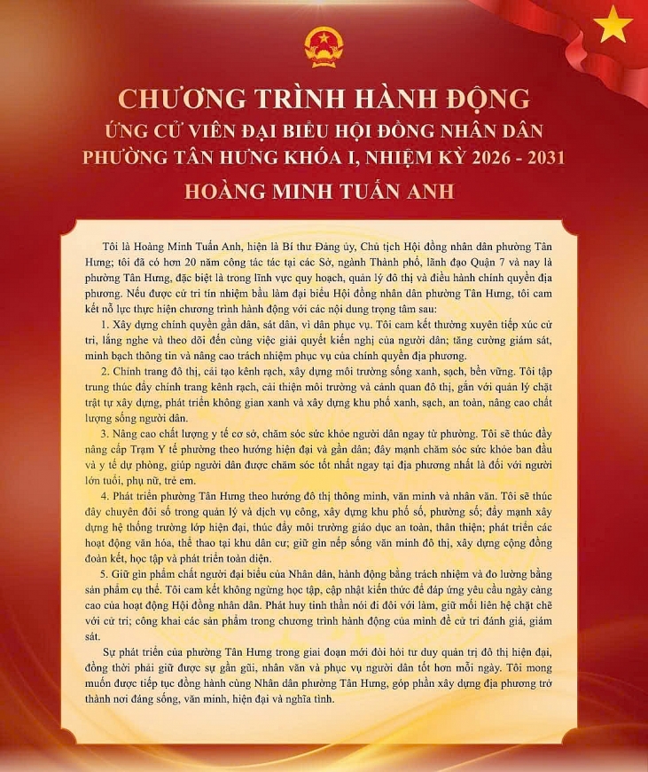 Ứng cử viên Hoàng Minh Tuấn Anh: Hành động vì một phường Tân Hưng văn minh, hiện đại, nghĩa tình