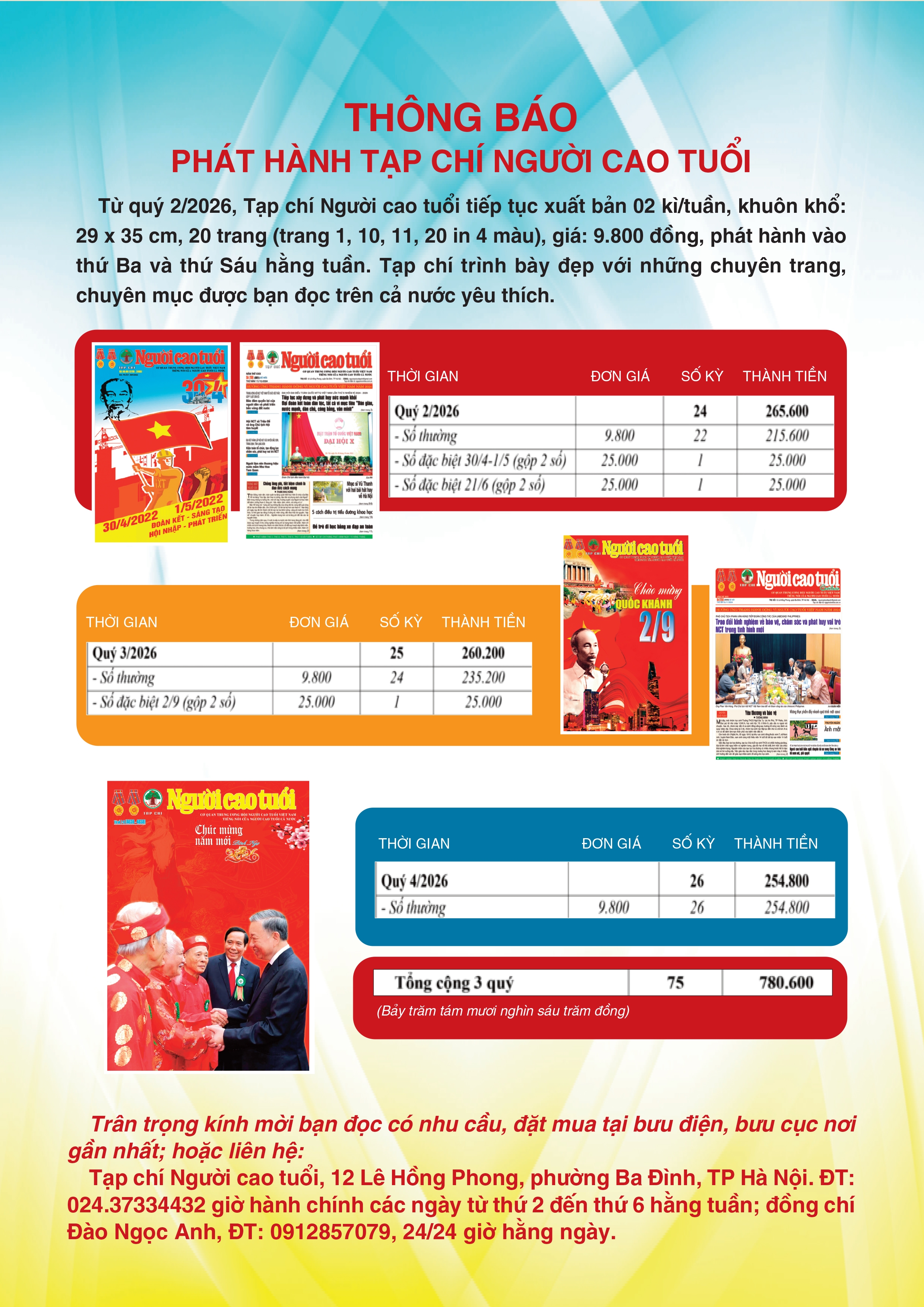 Thông báo phát hành Tạp chí Người cao tuổi năm 2026