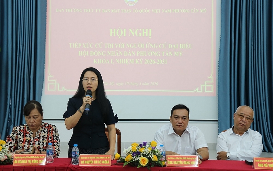 Ứng cử viên Nguyễn Thị Bé Ngoan, Phó Bí thư Đảng ủy, Chủ tịch UBND phường Tân Mỹ