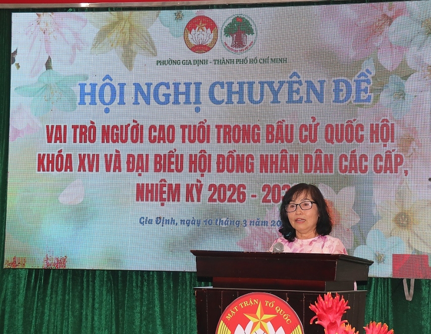 Bà Phạm Thị Mỹ Lệ – Phó Ban đại diện Hội Người cao tuổi TP. Hồ Chí Minh trình bày chuyên đề