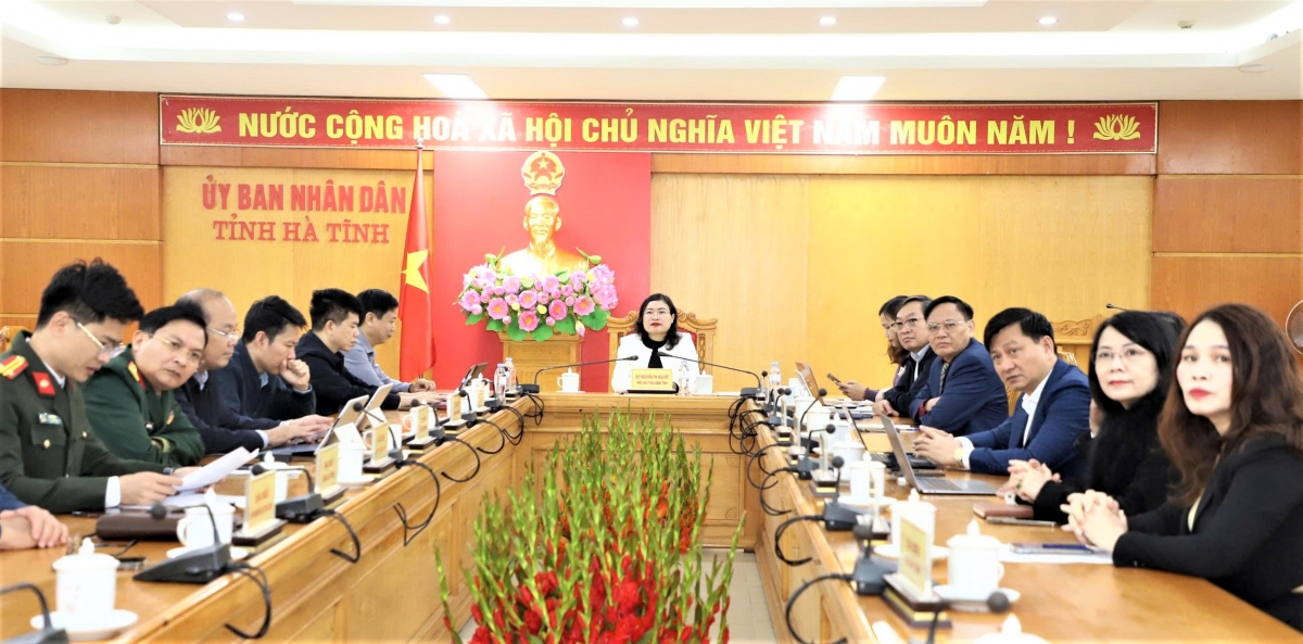 Quang cảnh cuộc họp tại điểm cầu tỉnh Hà Tĩnh