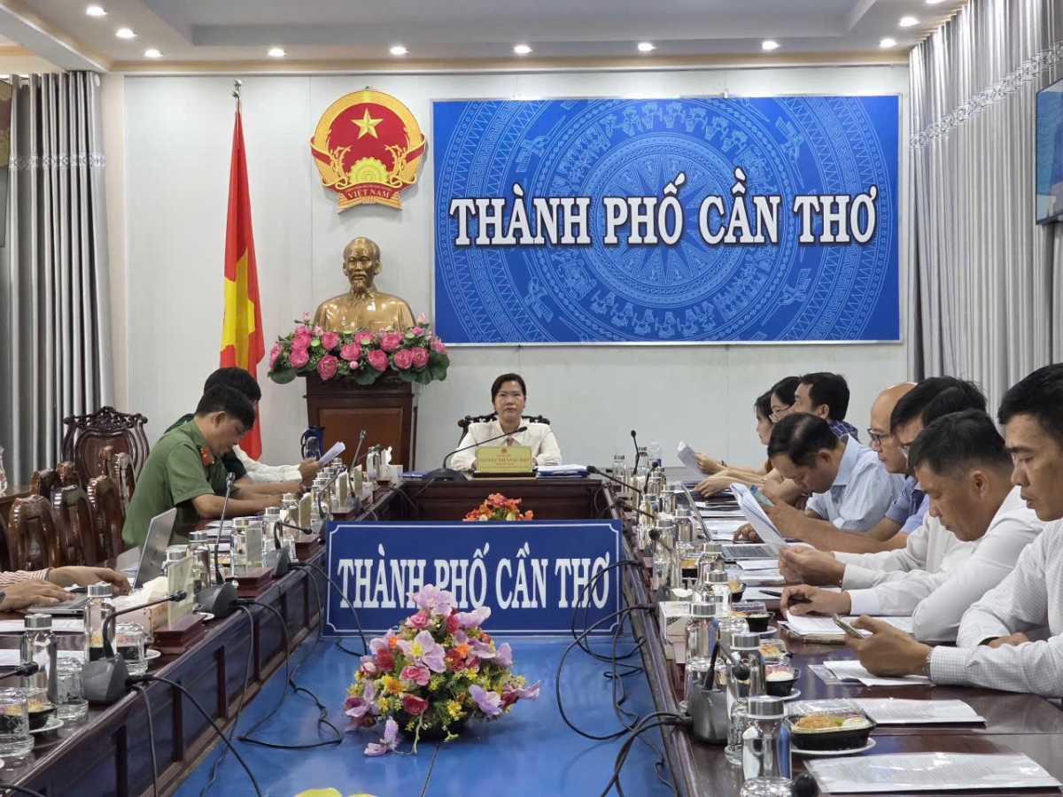 Phó Chủ tịch UBND TP Cần Thơ Nguyễn Thị Ngọc Điệp cùng đại diện các sở, ngành tham dự Hội nghị trực tuyến về phát triển “kinh tế bạc”