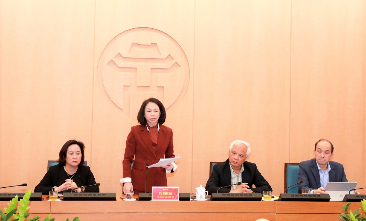 Phó Chủ tịch UBND TP Hà Nội Vũ Thu Hà phát biểu tham luận tại Hội nghị trực tuyến toàn quốc về kinh tế bạc