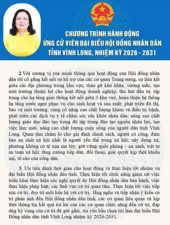 Bà Hồ Thị Hoàng Yến, Ủy viên Ban Chấp hành Trung ương Đảng, Phó Bí thư Thường trực Tỉnh ủy Vĩnh Long tham gia ứng cử đại biểu Hội đồng nhân dân tỉnh Vĩnh Long