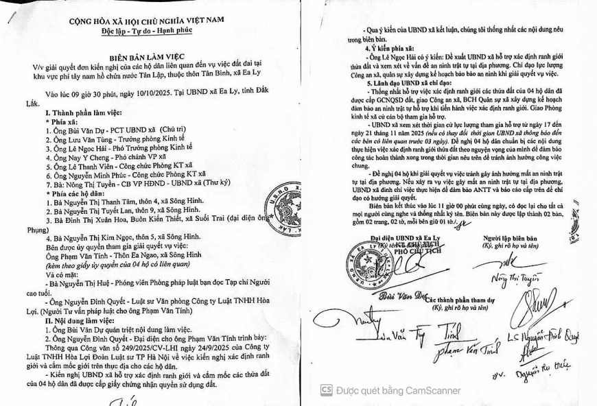 Ngày 10/10/2025, UBND xã Ea Ly tiến hành làm việc giải quyết kiến nghị của các hộ dân. 