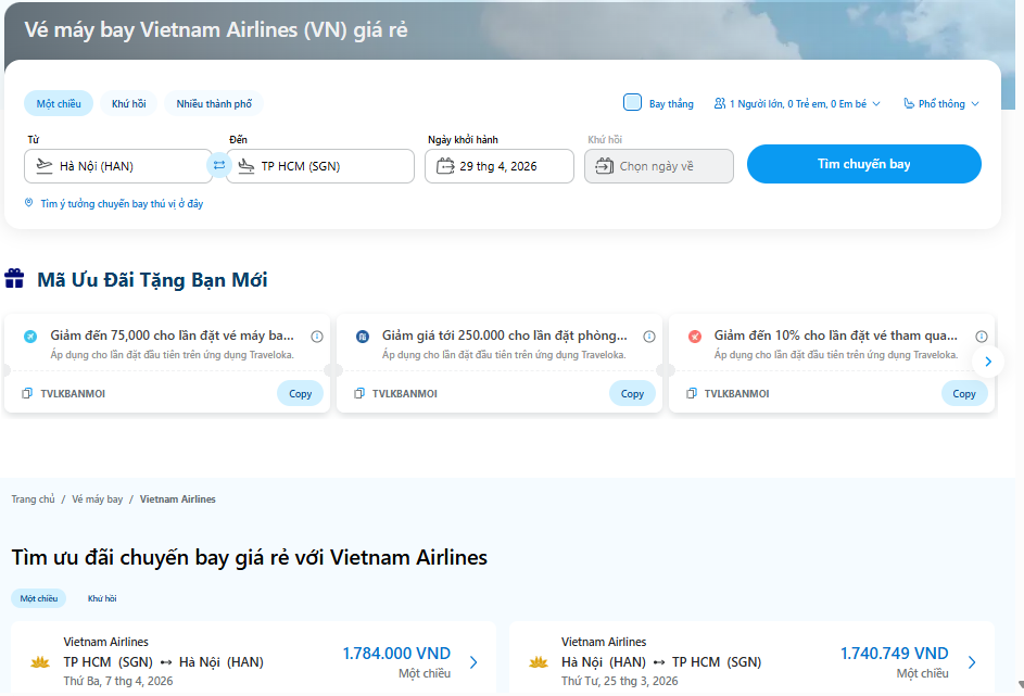 Đặt vé Vietnam Airlines online, giải pháp cho hành khách di chuyển thường xuyên