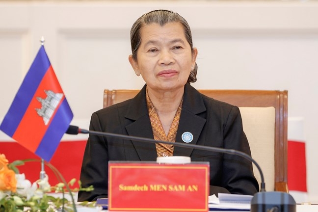 Bà Men Sam An - Phó Chủ tịch Đảng Nhân dân Campuchia, Chủ tịch Hội đồng Quốc gia Mặt trận Đoàn kết Phát triển Tổ quốc Campuchia, Chủ tịch Hội Hữu nghị Campuchia - Việt Nam tại Hội đàm