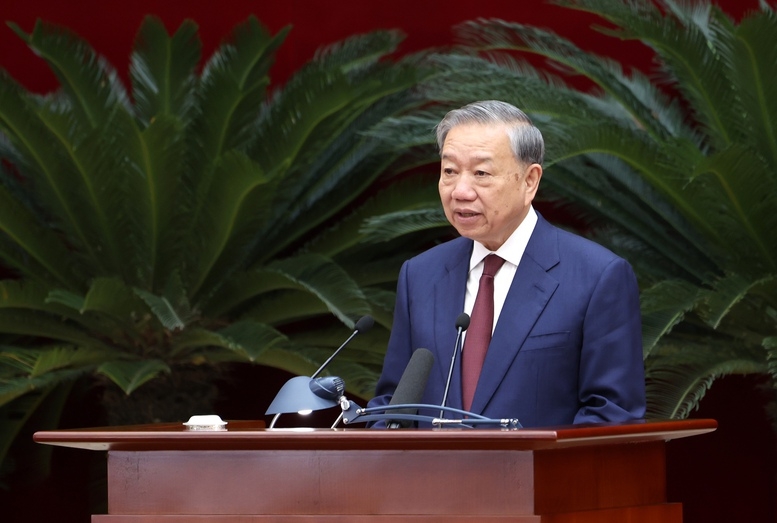 Tổng Bí thư Tô Lâm: Chúng ta không chấp nhận tăng trưởng thấp. Phải kiên trì thực hiện mục tiêu tăng trưởng kinh tế cao, bền vững, thực chất - Ảnh: VGP