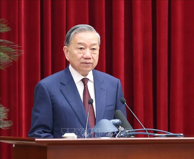 Tổng Bí thư Tô Lâm phát biểu bế mạc Hội nghị lần thứ hai Ban Chấp hành Trung ương Đảng khoá XIV. Ảnh: Thống Nhất/TTXVN