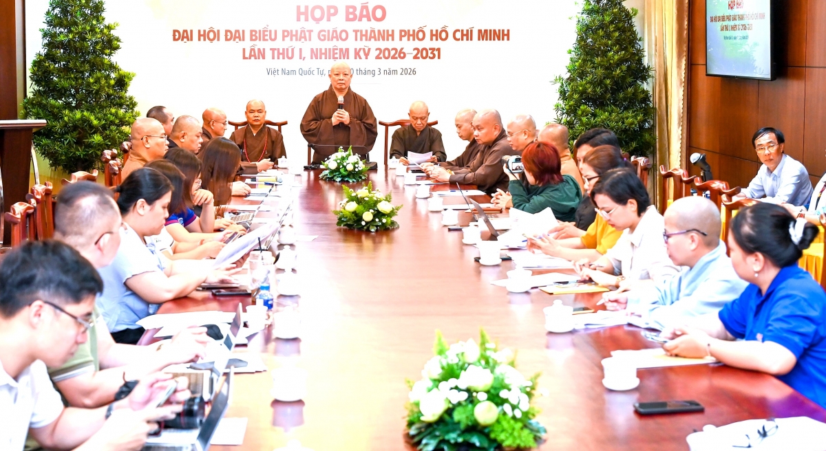 Toàn cảnh buổi họp báo thông tin về Đại hội Phật giáo TP.HCM lần thứ I tại Việt Nam Quốc Tự.