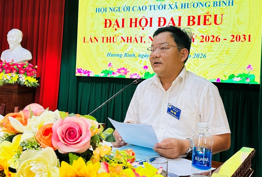 Ông Đặng Quốc Bảo - Ủy viên BTV Đảng ủy, Phó Chủ tịch UBND xã phát biểu chỉ đạo đại hội.