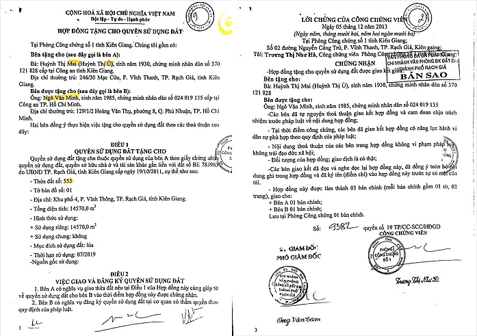 Giao dịch tặng cho vào năm 2013 đối với thửa đất đang bị khiếu nại gay gắt là một bất cập lớn;