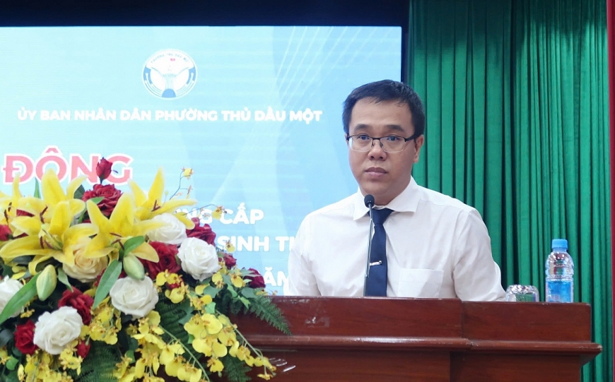 Ông Huỳnh Minh Chín – Phó Giám đốc Sở Y tế TP. Hồ Chí Minh phát biểu tại lễ phát động chiến dịch truyền thông lồng ghép cung cấp dịch vụ nâng cao chất lượng dân số năm 2026