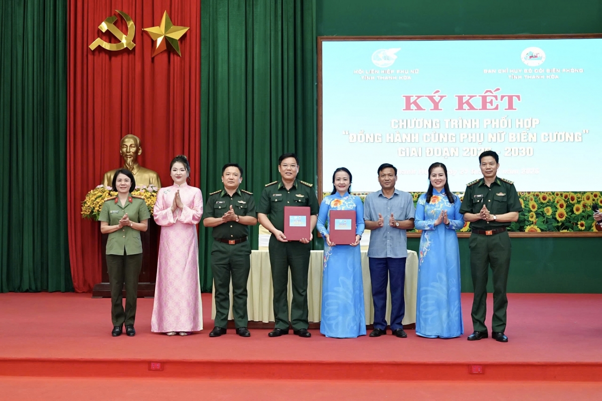 Lãnh đạo Hội Liên hiệp Phụ nữ, Ban Chỉ huy Bộ đội Biên phòng tỉnh Thanh Hóa ký kết Chương trình phối hợp giai đoạn 2026 - 2030