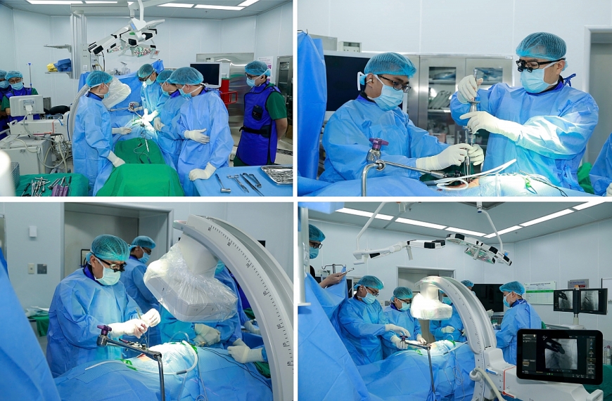 Một ca phẫu thuật cột sống tại Bệnh viện Đại học Y Dược, Đại học Quốc gia Hà Nội, cơ sở Linh Đàm. Ảnh: BVCC