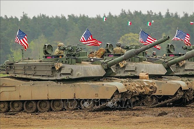 Binh sĩ Mỹ tham gia cuộc tập trận Saber Strike tại trung tâm huấn luyện  bộ binh ở Orzysz, miền Bắc Ba Lan.                                                              Ảnh: PAP/TTXVN