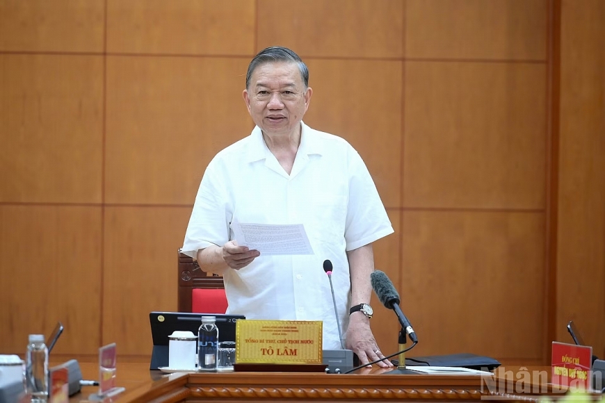 Tổng Bí thư, Chủ tịch nước Tô Lâm phát biểu kết luận tại cuộc làm việc - Ảnh: Báo Nhân Dân