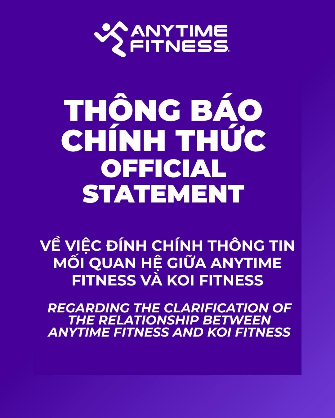 California Fitness & Yoga lên tiếng về thông tin liên quan đến KOI Fitness & Wellness