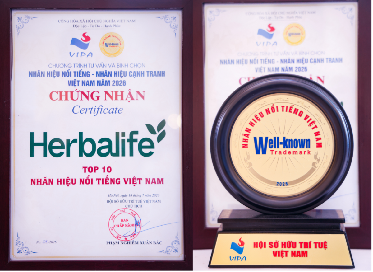 Herbalife Việt Nam được xếp hạng thuộc Top 10 Nhãn hiệu nổi tiếng Việt Nam năm 2026 Herbalife Việt Nam được xếp hạng thuộc Top 10 Nhãn hiệu nổi tiếng Việt Nam năm 2026