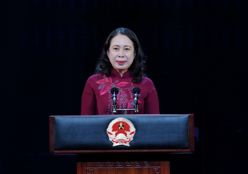 Bí thư Trung ương Đảng, Phó Chủ tịch nước Cộng hòa Xã hội Chủ nghĩa Việt Nam Võ Thị Ánh Xuân phát biểu chúc mừng Vinamilk tại sự kiện (Ảnh: Minh Anh).