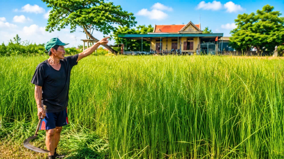 Ông Vũ Văn Việt thu hoạch cói trên cánh đồng Ông Vũ Văn Việt thu hoạch cói trên cánh đồng