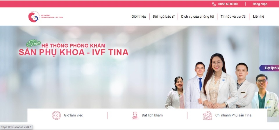 Hệ thống phòng khám sản phụ khoa IVF Tina bị phạt do nhiều sai phạm chuyên môn. Ảnh chụp màn hình website phusantina.vn Hệ thống phòng khám sản phụ khoa IVF Tina bị phạt do nhiều sai phạm chuyên môn. Ảnh chụp màn hình website phusantina.vn