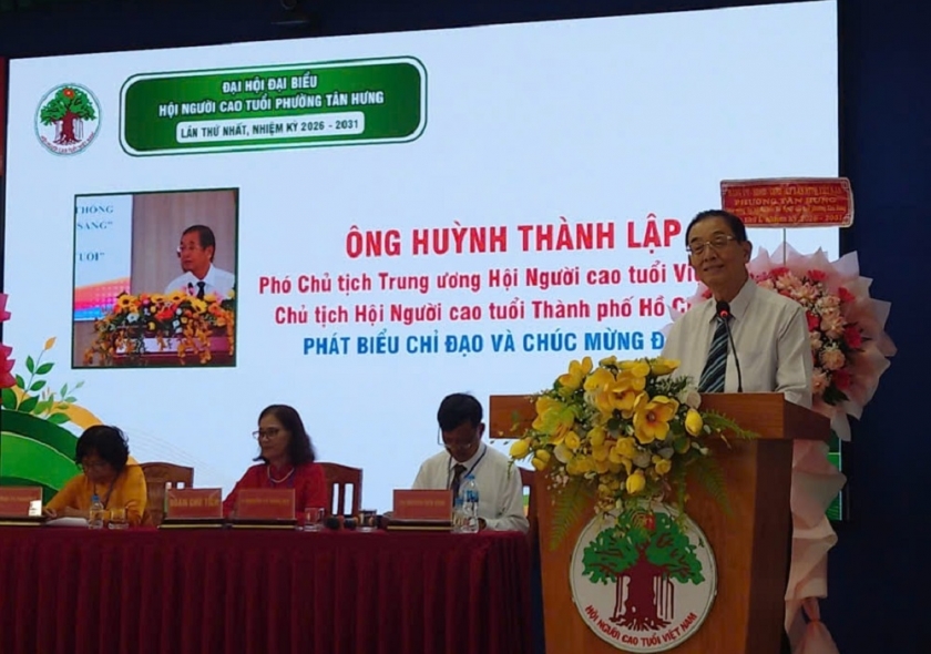 TS Huỳnh Thành Lập, Phó Chủ tịch Trung ương Hội Người cao tuổi Việt Nam, Chủ tịch Hội Người cao tuổi TP. Hồ Chí Minh phát biểu TS Huỳnh Thành Lập, Phó Chủ tịch Trung ương Hội Người cao tuổi Việt Nam, Chủ tịch Hội Người cao tuổi TP. Hồ Chí Minh phát biểu