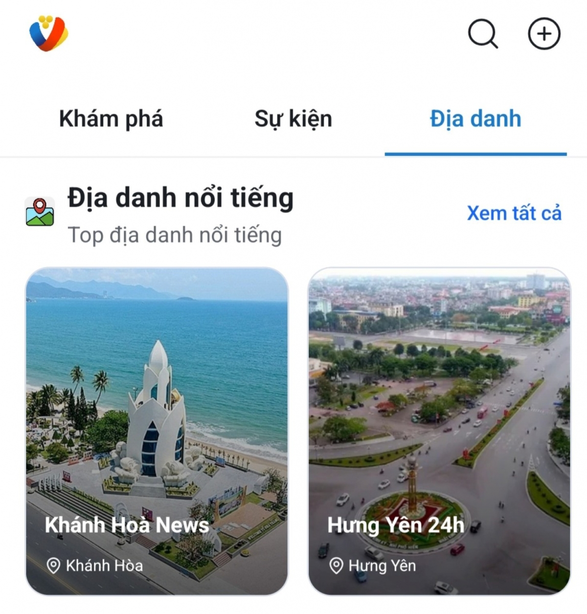 Khu vực Địa danh giúp người dùng khám phá các trang và cộng đồng gắn với từng địa phương, tạo cầu nối giữa không gian số và đời sống thực.