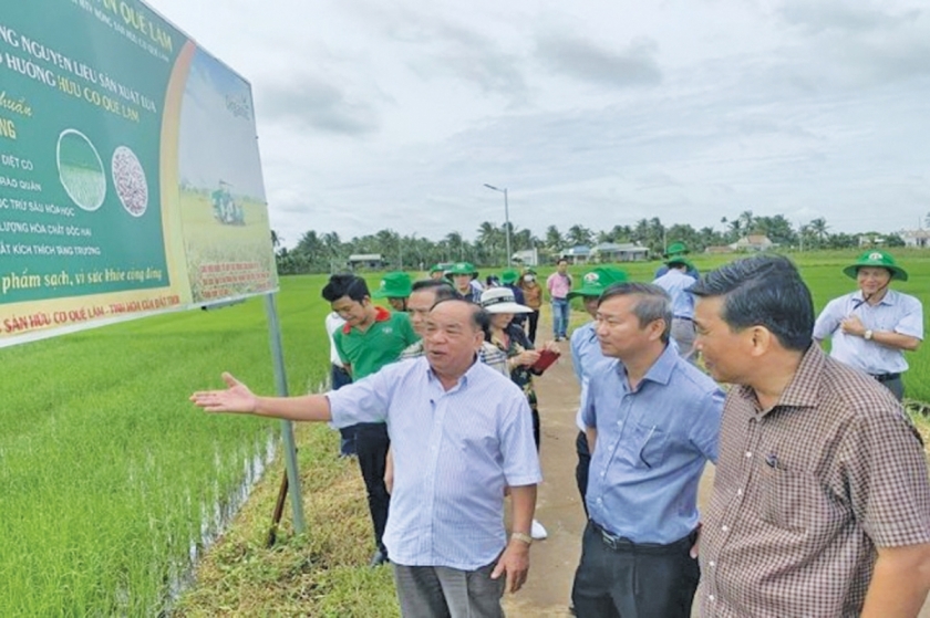 Ông Nguyễn Hồng Lam giới thiệu mô hình sản xuất lúa hữu cơ. Ông Nguyễn Hồng Lam giới thiệu mô hình sản xuất lúa hữu cơ.