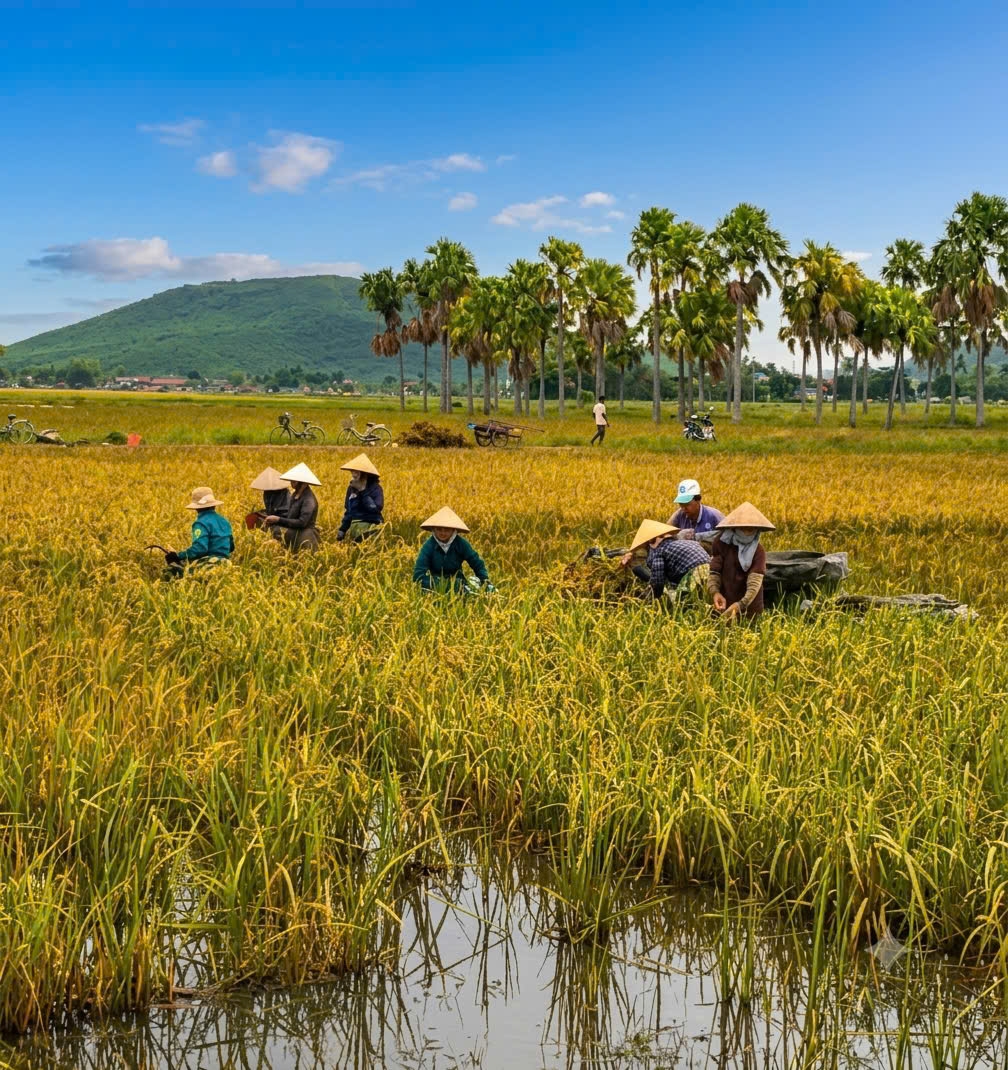 Bà con thôn Đa Tiền gặt lúa giúp hộ gia đình cao tuổi Bà con thôn Đa Tiền gặt lúa giúp hộ gia đình cao tuổi