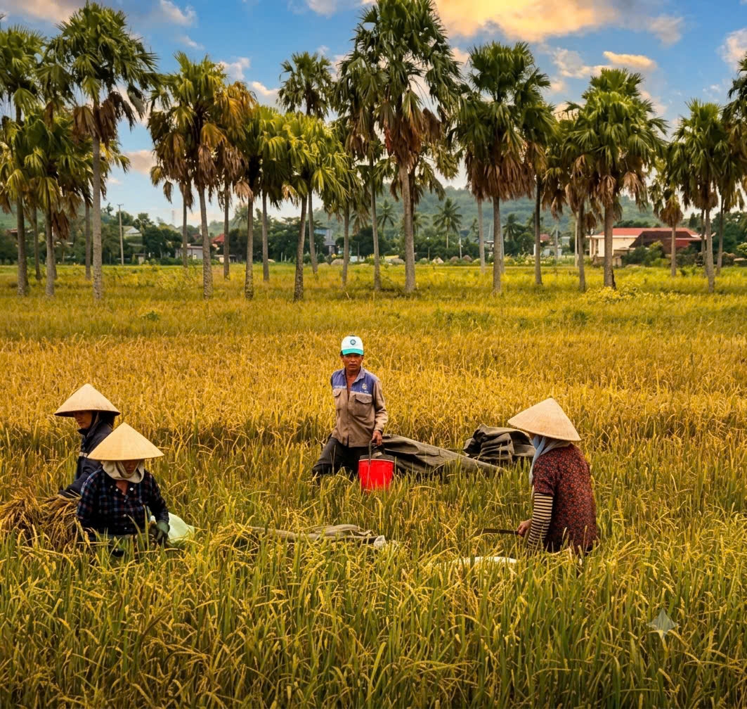 Bà con thôn Đa Tiền gặt lúa giúp hộ gia đình cao tuổi Bà con thôn Đa Tiền gặt lúa giúp hộ gia đình cao tuổi