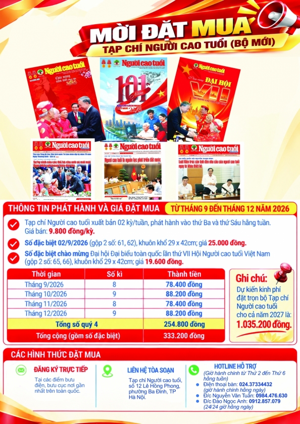 Dự kiến kinh phí đặt mua trọn bộ Tạp chí Người cao tuổi cho cả năm 2027 là 1.035.200 đồng