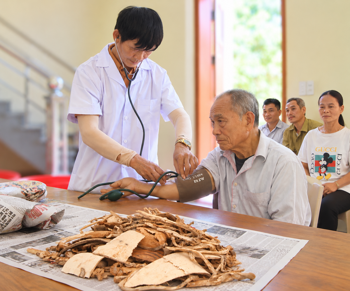 Lương y Đinh Văn Hùng thăm khám cho người cao tuổi tại cơ sở thuốc Nam gia truyền Lương y Đinh Văn Hùng thăm khám cho người cao tuổi tại cơ sở thuốc Nam gia truyền