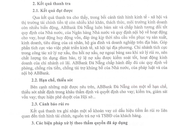 Một số khoản vay tại ABBank có dấu hiệu tiềm ẩn rủi ro liên quan đến tình hình tài chính, nguồn trả nợ và TSBĐ của khách hàng