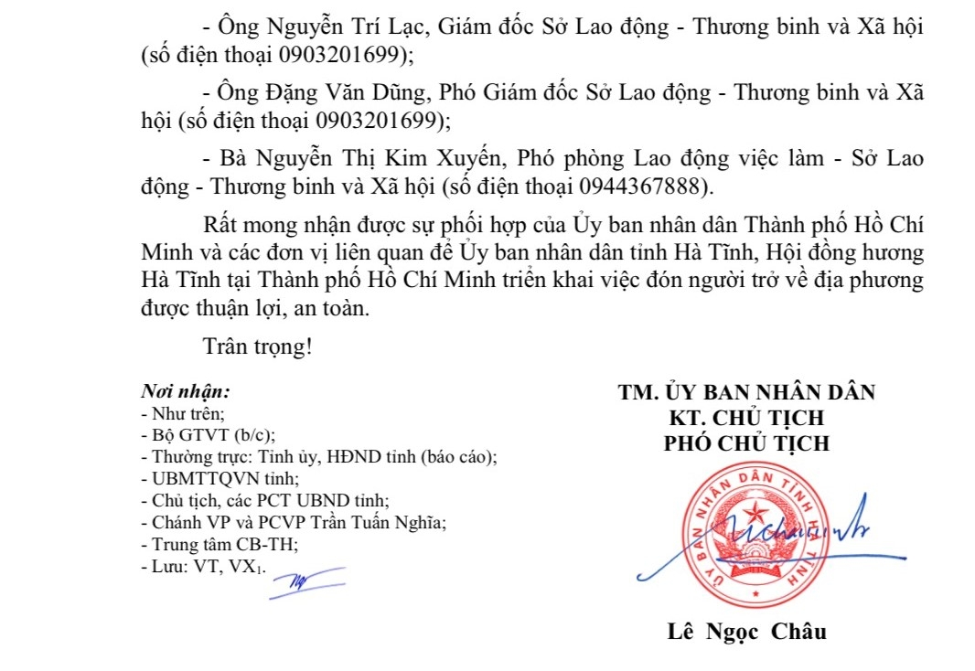 Hà Tĩnh: Đề nghị TP Hồ Chí Minh phối hợp đưa công dân Hà Tĩnh về quê “trốn” dịch
