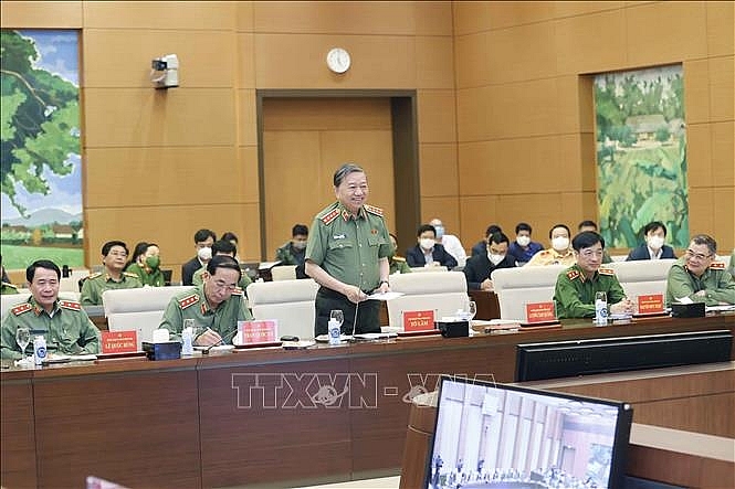 Đại tướng Tô Lâm, Ủy viên Bộ Chính trị, Bí thư Đảng ủy Công an Trung ương, Bộ trưởng Bộ Công an phát biểu. Ảnh: Doãn Tấn/TTXVN