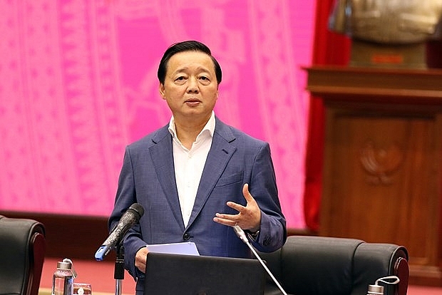 Bộ trưởng Tài nguyên và Môi trường Trần Hồng Hà phát biểu tại hội nghị. (Ảnh: Khương Trung)