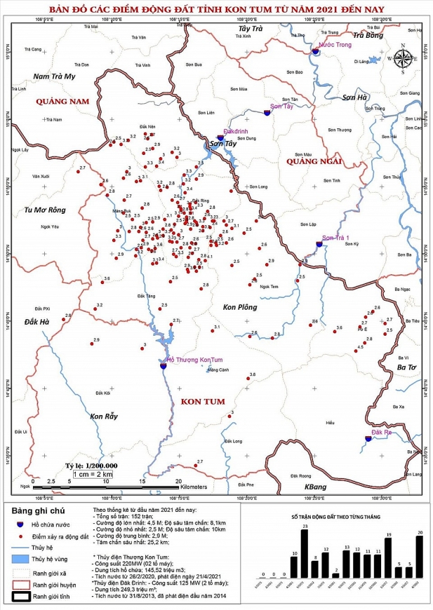 Ghi nhận động đất tại Kon Tum từ năm 2021 đến nay. Nguồn: PCTT