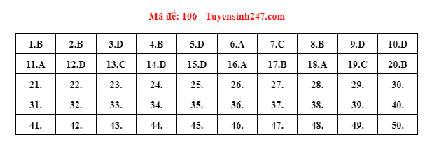 Gợi ý đáp án đề thi môn Toán Tốt nghiệp THPT 2022