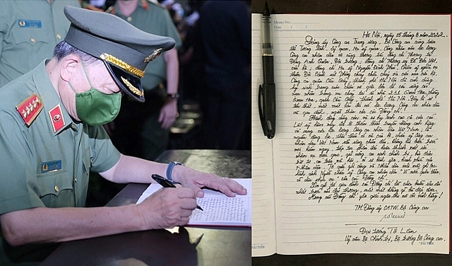 Bộ trưởng Bộ Công an Tô Lâm ghi sổ tang tại lễ viếng 3 liệt sĩ