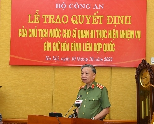 Bộ trưởng Bộ Công an Tô Lâm phát biểu tại buổi Lễ. Ảnh: TL. 